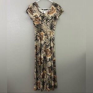 Vintage La Fete Ribbed Button Front Midi Dress Lion Tiger Animal Print Size M